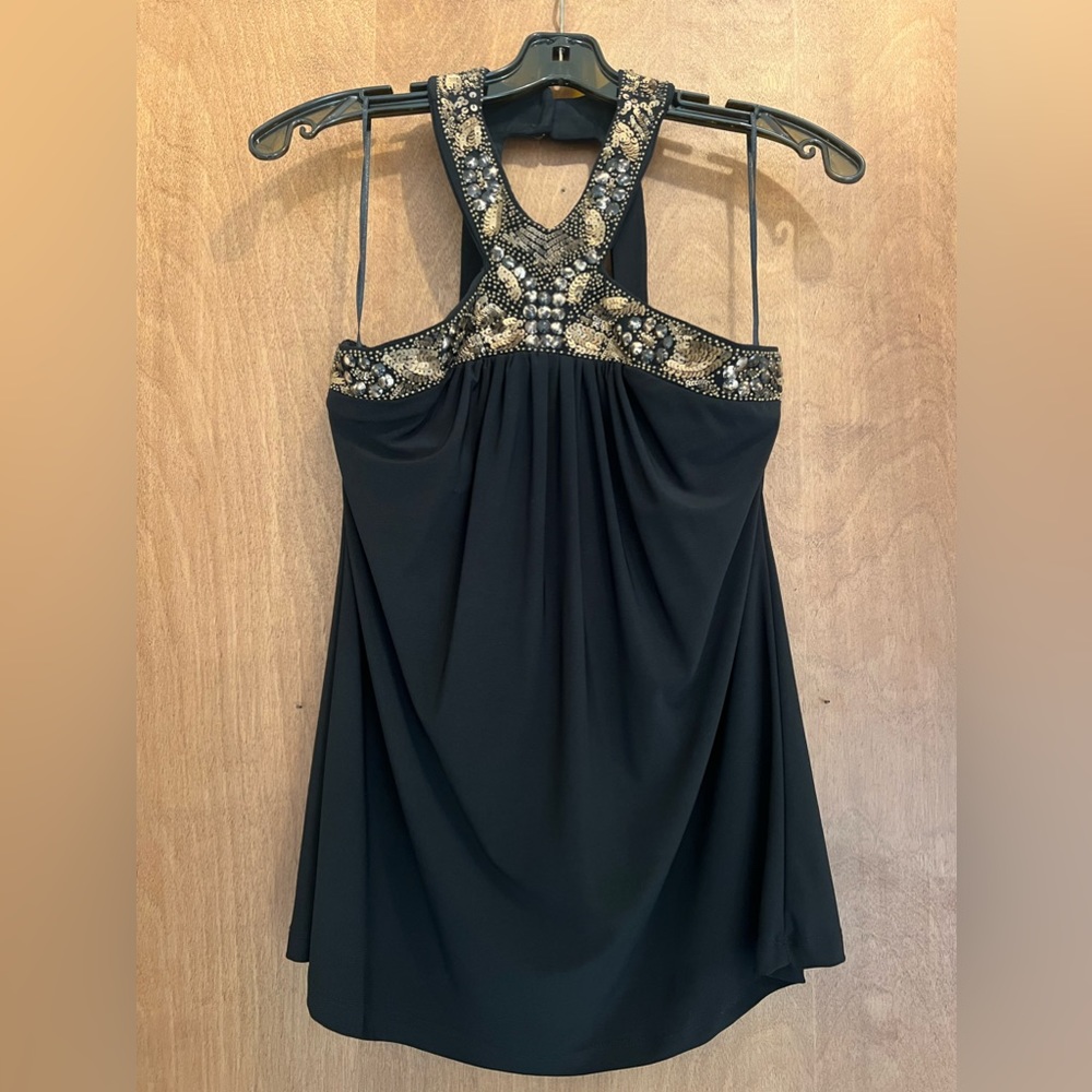 Cache Black Sequin Beaded Halter Top - image 2